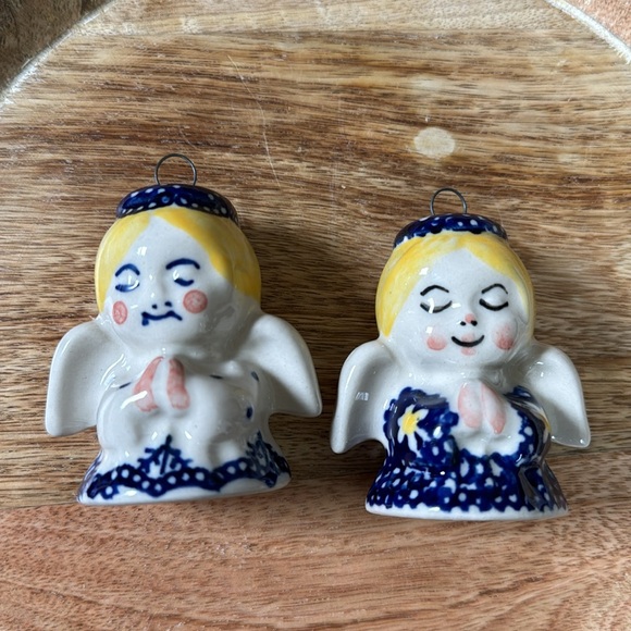 POLISH POTTERY CROSS AND PRAYING ANGELS ORNAMENT SET - Picture 6 of 13